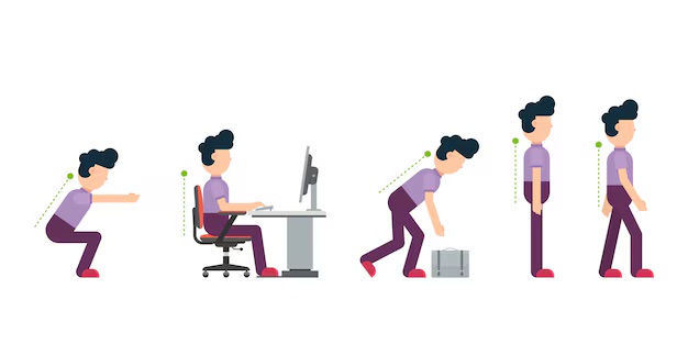 Picto sur les différents Gestes et postures à avoir au travail.
